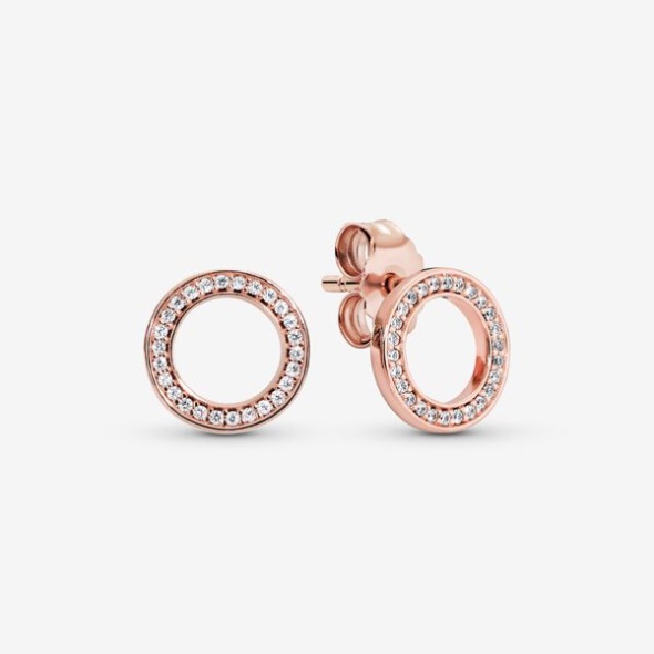 Sparkling Circle Stud Earrings Pandora CA Rose Gold Plated